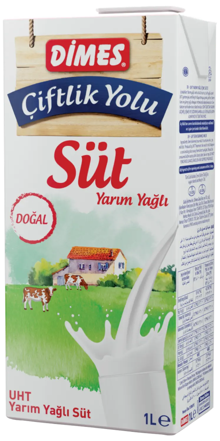Dimes Çiftlik Yolu Yarım Yağlı Süt 1 L